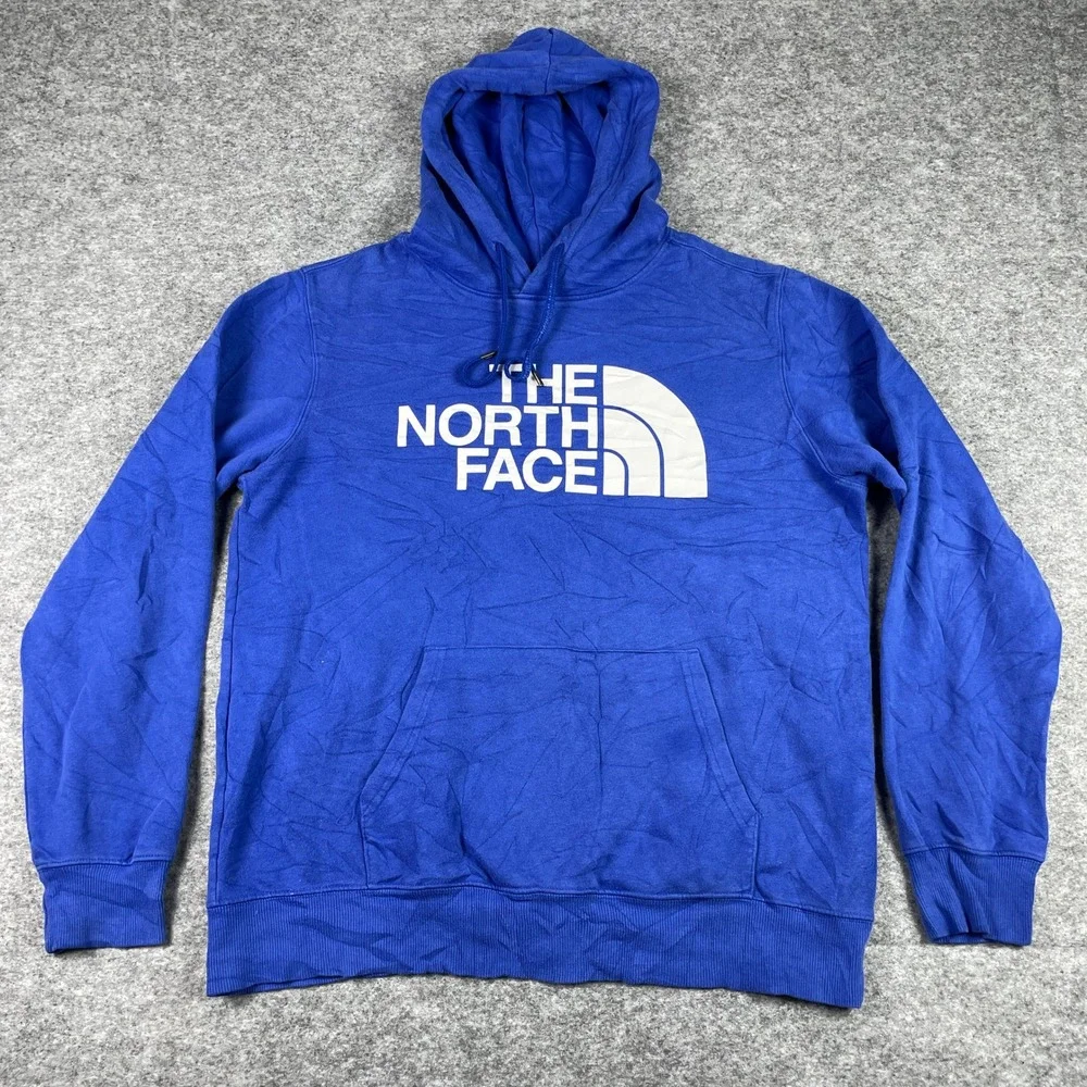 The North Face Hoodie Mens M Blue Half Dome Pullover Fleece Sweatshirt Outdoor
